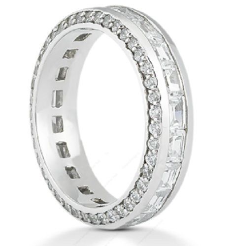 2.61 carat Round & Baguette Diamond Eternity Band 14k Gold Ring Size 7, F color