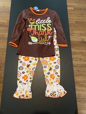 Girls 2 Pc Set Little Miss Thankful In Fall Colors And Ruffle Bottom Pants XXL