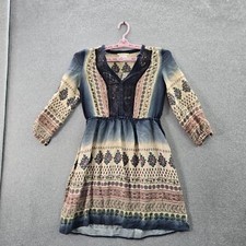 Anthropologie Floreat Women Dress US 0 Navy Floral Fit & Flare Bohemian Lace