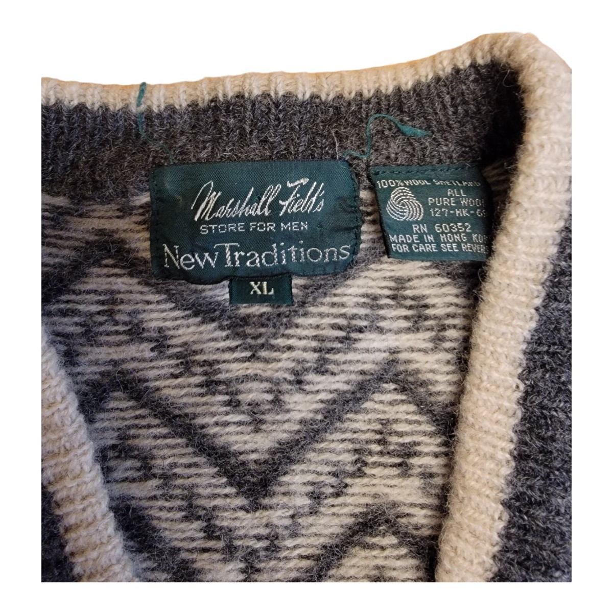 50s 60s MARSHALL FIELD カーディガン XL Men Marshall Fields Vintage 100% Wool Gray/Beige Sweater Vest Wool
