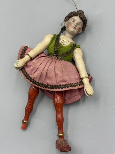 Antique SCHOENHUT Acrobat CIRCUS LADY Wooden Jointed Toy Porcelain BISQUE HEAD - Imagen 13 de 16