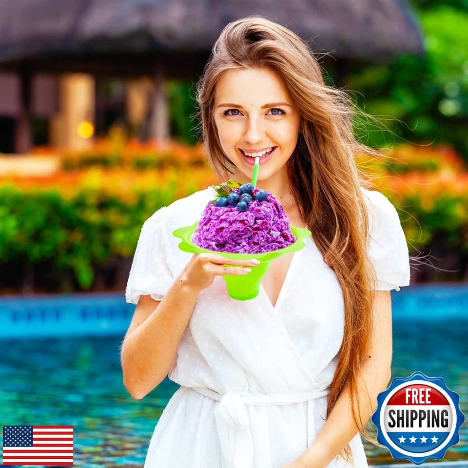 Haawooky 200 piezas 8 oz coloridas tazas de cono de nieve en forma de flor con pajitas de cuchara, P Foto 4 de 4