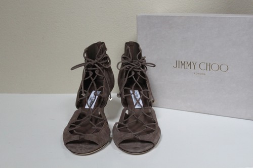 New sz 9.5 / 39.5 Jimmy Choo Taupe Suede Myrtle Lace up Ankle Sandal Boot Shoes - Picture 3 of 10