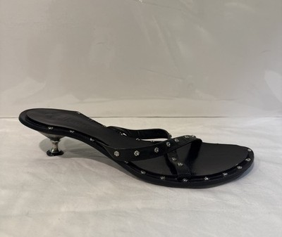 Gianni Barbato Black Studded Kitten Heel Sandals, Size 36.5