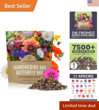 Wildflower Seeds Mix for Butterfly & Hummingbird - 7500 Seeds, Heirloom Quality