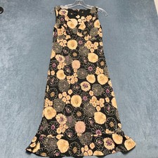 VTG BCBGMAXAZRIA Tank Dress Womens Small Black Floral Retro Bohemian Ruffle Hem