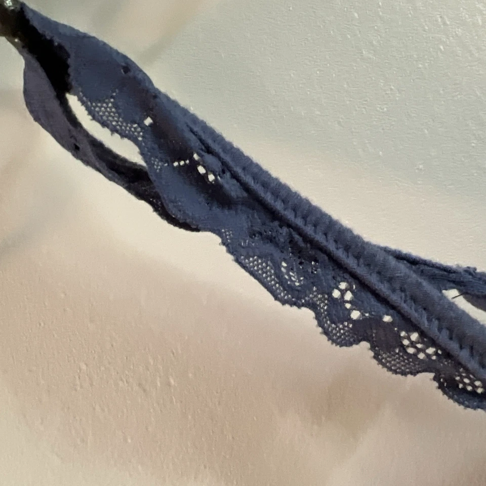 NUEVO Sujetador Aerie Real Happy Inalámbrico Ligeramente Forrado Algodón y Encaje AZUL 36A Bralette Foto 3 de 4