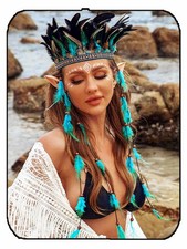 GORTIN Indian Feather Headdress Boho Free size, Multi-colored