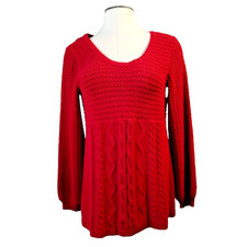 Style  Co. Woman's Red Pullover Sweater Size M Cable Knit Stretch 3 knit Styles