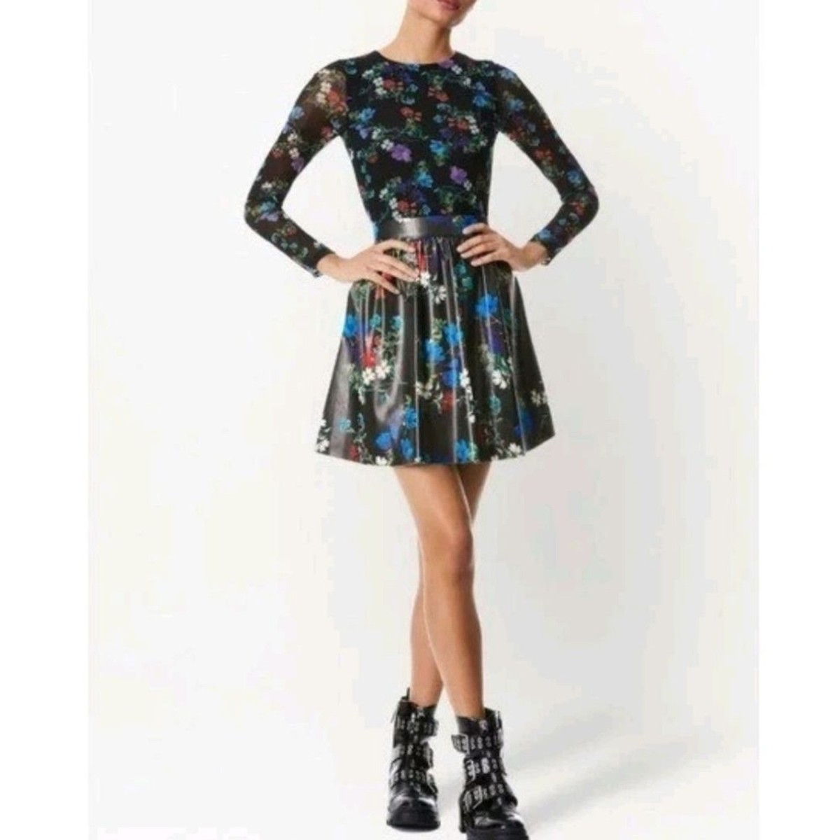 chara vegan leather mini dress Chara Vegan Leather Long-Sleeve Pleated Mini Dress