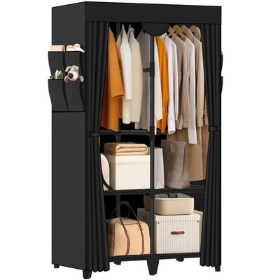 Wardrobe Closet, Quick and Easy Assembly, Black Portable Closet with 2 Hangin...