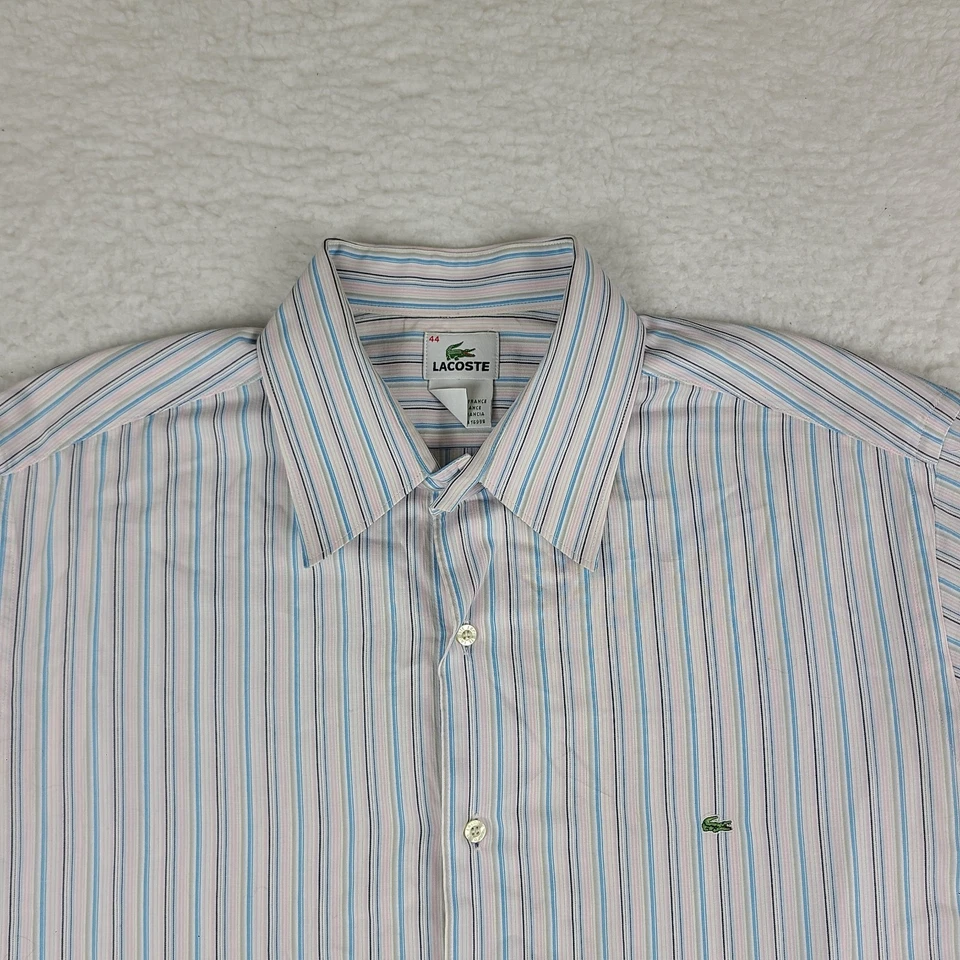 Camisa Lacoste Para Hombre 44 Azul Púrpura Gris Vestido a Rayas Abotonada Foto 3 de 4
