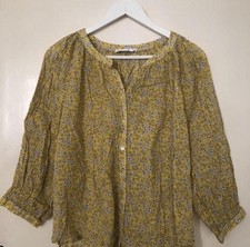 Mango Yellow Floral Cotton Blouse Size M