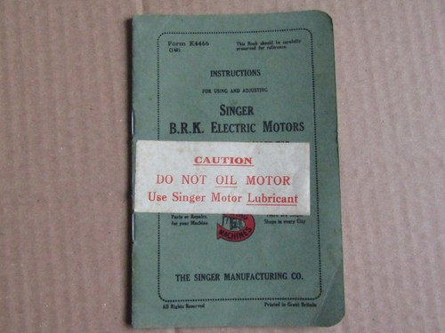 VINTAGE SINGER NÄHEN -SINGER B.R.K ELEKTROMOTOREN HANDBUCH