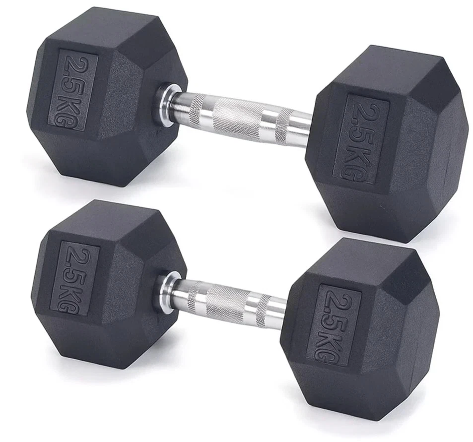 2.5kg Pair Rubber Hex Dumbbells Ergonomic Hand Weights Home Gym Strength Workout