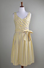 TALBOTS NWT $118 Vintage Striped Lined Faux Wrap Belted Sun Dress Size 16
