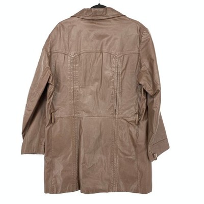 Vintage Leather Car Coat Mens Apx Sz Large Brown Minimalist 90s
