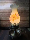 VTG Glass Hurricane Boudoir Lamp  Floral Ruffle Shade Brass Base