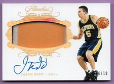 2018-19 PANINI FLAWLESS COLLEGIATE PATCH AUTOGRAPHS GOLD JASON KIDD #D 1/10 CAL