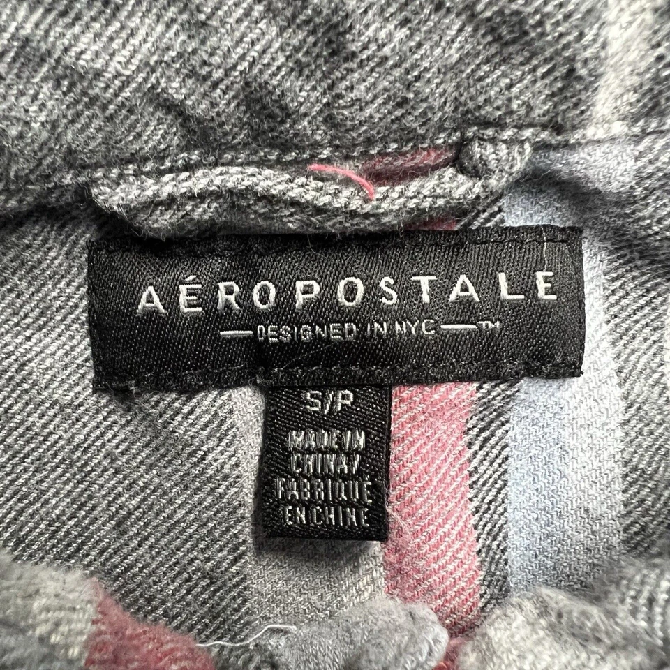 Camisa Aeropostale Franela Para Hombre Talla Pequeña Gris Rayas Ligera Botón Foto 3 de 4