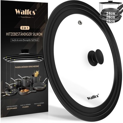 Pan Lid Diameter 28 cm, 26 and 24 cm Glass Lid for Pots, Pans with Graduated ...