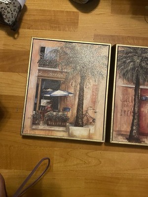Framed Canvas Vintage Mediterranean Cafe Art
