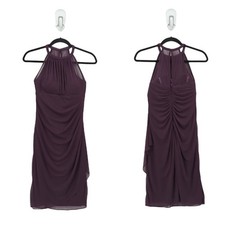 Davids Bridal Women 0 Dress Purple Bridesmaid Illusion Neckline Halter Ruched