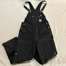 Carhartt Men’s Black Bib Overalls R41 BLK Insulated Quilted Overalls 36x30(28)
