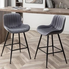 Counter Height Bar Stools, Modern Velvet Barstools Set of 2 with Black Legs a...