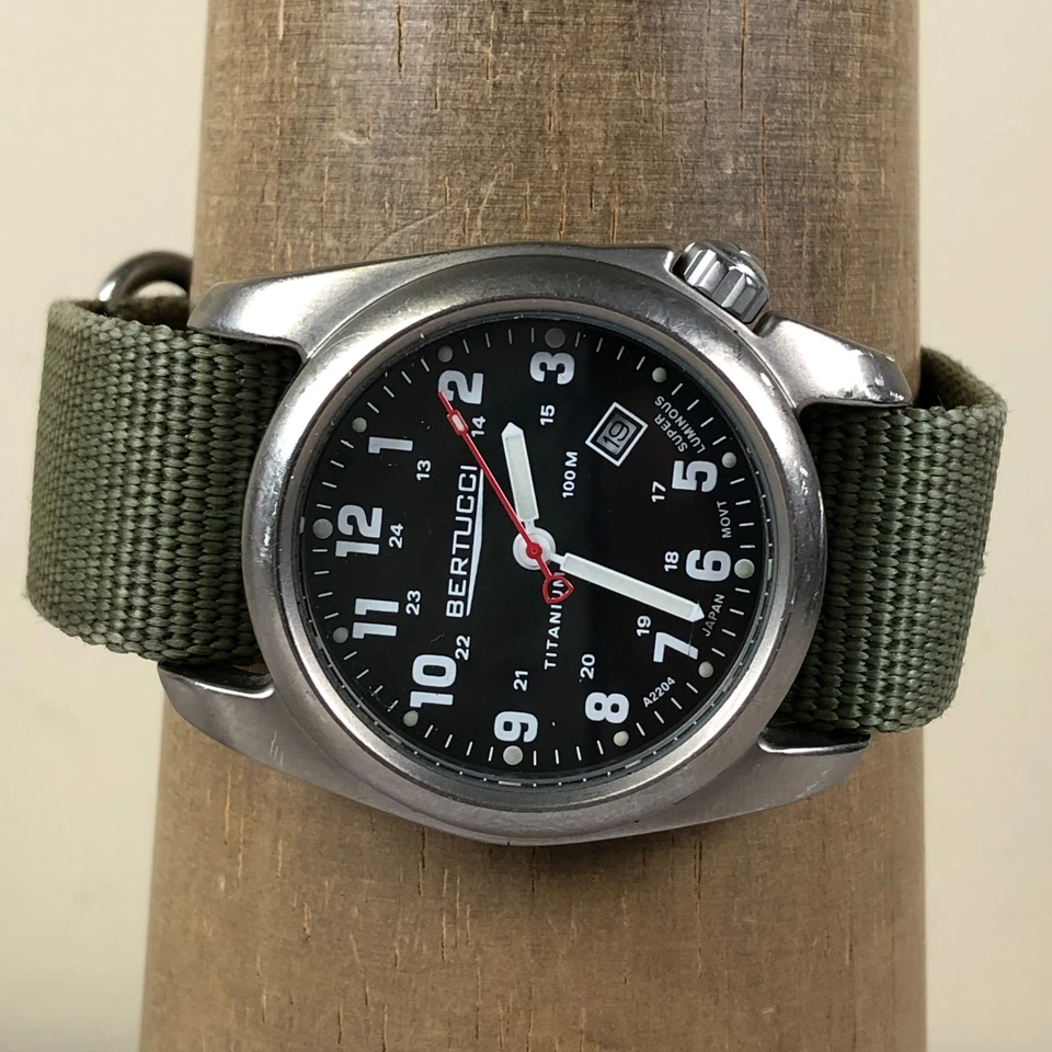 Bertucci Men A-2T Military Field Green Nylon Strap Quartz Analog 41mm Watch 8" - Image 2 of 4