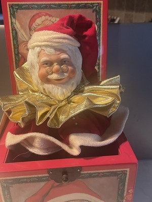 Enesco Musical Wood Jack In Box Here Comes Santa Claus 1986 Faith Wick Works