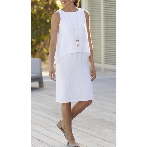 J Jill Pure Linen Tank Dress M Petite White Layered Lined