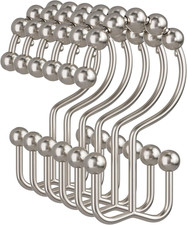 12 Pack Double Shower Curtain Hooks Roller Glide Rust Resistant Rings