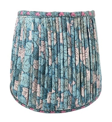 Bespoke Pleated Lampshade Blue and Pink Block Print Floral. Lined