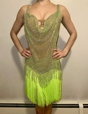 LATIN/RHYTHM BALLROOM DANCE COMPETITION DRESS GREEN- Heavily Stoned S/M