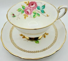 Vintage Tuscan England Regency Rose Pink Floral Cup & Saucer; Teacup Gold Trim