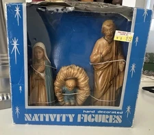 Vintage Art Plastics Holy Family Nativity Figures Christmas 3 piece Hong KongNIB