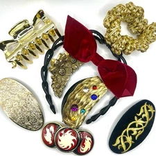Lot of 9 Vintage 90’s Y2K Gold Tone Red Floral Hair Bow Metal Clips Accessories