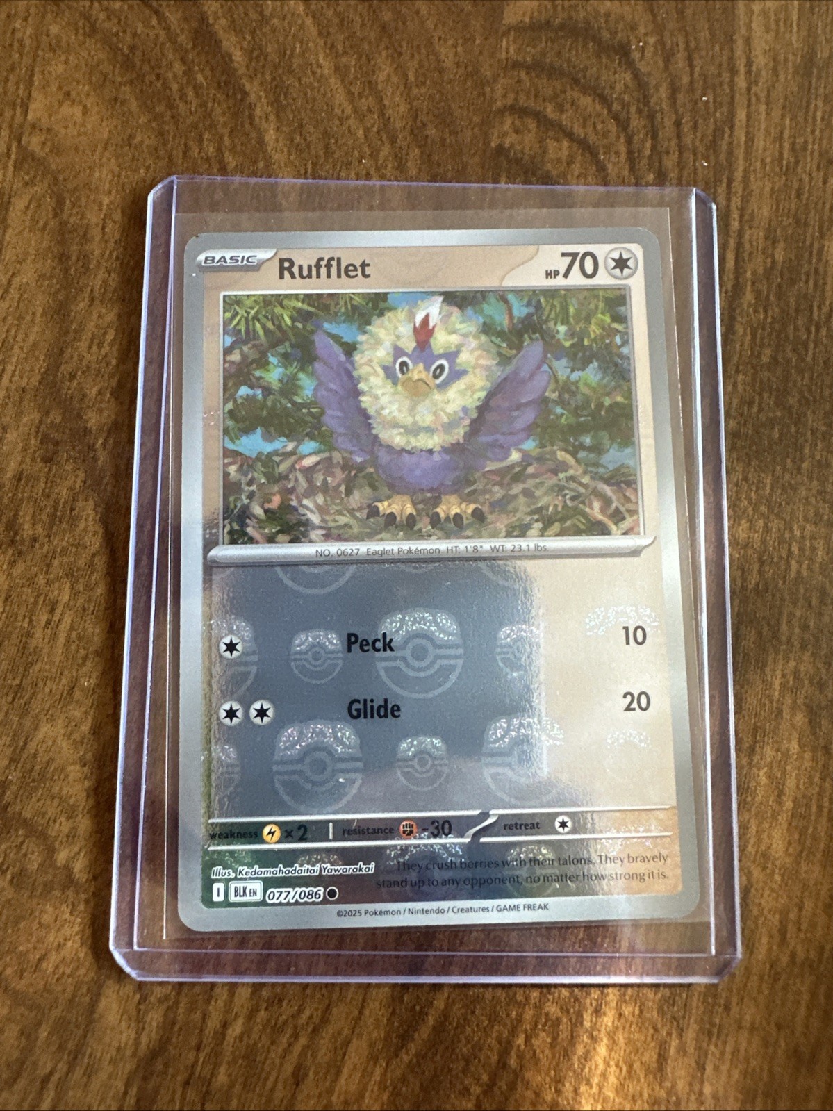 Pokémon TCG SV Black Bolt Masterball Reverse Holo Rufflet 077/086 NM