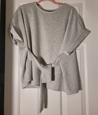 Express Womens Gray Solid Crew Neck Short Sle...
