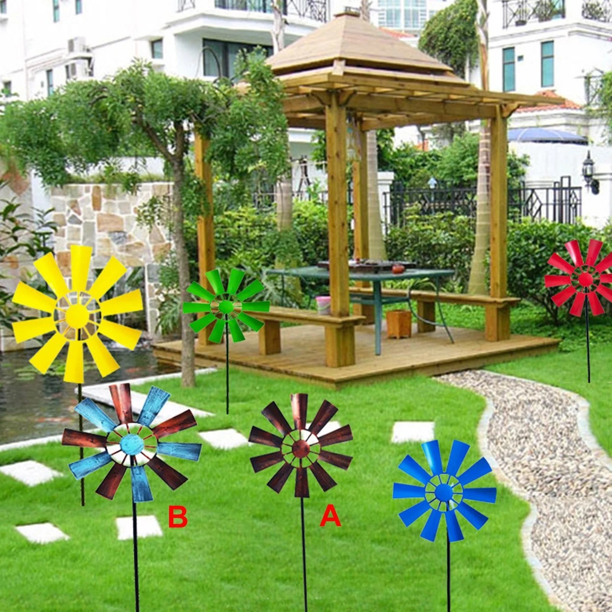 Girandola a vento a forma di cuore colorato Raccoglore di vento rotante 3D Effetto fluente Decorazione da appendere al cortile del giardino Campanelli eolici magici Repellen per uccelli  15