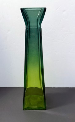 Tall Square Vase Ombre Aqua going to Green Floor/Table Vase 17 x4  Heavy Glass