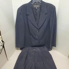 Linda Allard Ellen Tracy Black Wool Blend 3-Button Blazer Pleated Pantsuit Set