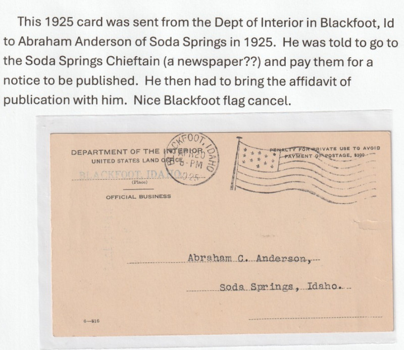Goofy grazing card Blackfoot-Soda Springs, ID 1925