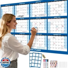 2026 Wall Calendar Large 32" x 48", Laminated 2 PCSand 2-Side Horizontal/Vert
