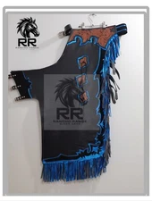 Bull Riding Pro Rodeo Chaps Beige Smooth Leather Skin Black fringes chap