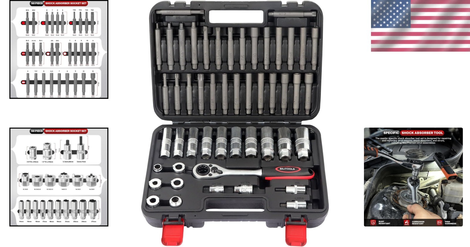 Professional-Grade BILITOOLS Nut Wrench Set - 50 Pieces for Vehicle Maintenance