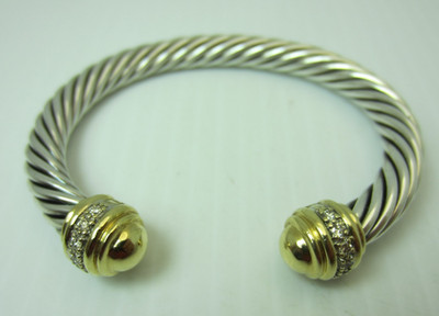 David Yurman Sterlingsilber 18K Gold Diamant Armreif 7 mm Kabel Classic