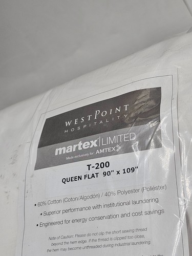 (QTY 6) WestPoint Martex Limited T200 Flat Sheet Queen 90" x 109" - Picture 3 of 5