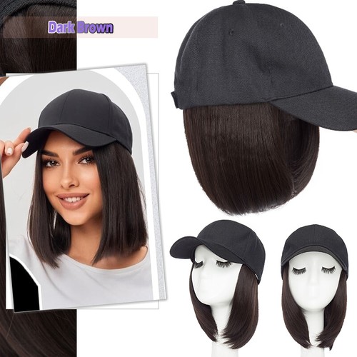 Baseball Hat Black White Red Cap with Hair Long Wavy Wigs Bucket Hat for Women - Picture 25 of 116